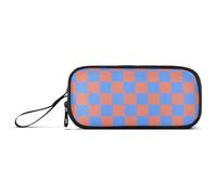 Astuccio in nylon a scacchiera blu-arancione per la scuola, grande capacità, per adolescenti, cancelleria per ufficio, ragazzi e adolescenti