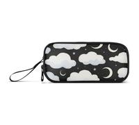Astuccio in nylon nero e bianco con nuvole e luna, astuccio scolastico ad alta capacità, per bambini, cancelleria per la scuola per ragazzi delle scuole medie