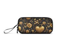 Astuccio in nylon nero e oro per San Valentino romantico amore con manico grande capacità astuccio per ragazze cancelleria per infermiere del liceo