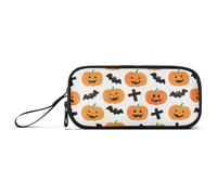 Astuccio in nylon per adolescenti, grande capacità, motivo: Halloween, motivo: Jack-o'-Lanterns, croci e pipistrelli, astuccio per cancelleria per bambini universitari