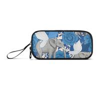Astuccio in nylon per ragazze con elefante con ali di rosa blu, grande capacità, astuccio con scomparti per cancelleria per adolescenti scolastici preppy