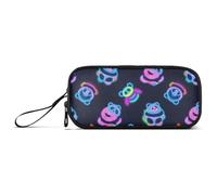 Astuccio in nylon per ragazzi con simpatico panda fluorescente al neon e cartone animato, grande capacità, con scomparti, organizer per cancelleria per ragazzi delle scuole superiori