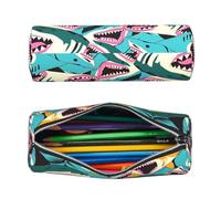 Astuccio in pelle, borsa rotonda per matite, organizer per penne a forma di squalo, astuccio portatile con cerniera, grazioso accessorio scolastico per ragazze e ragazzi, per lo studio e l'ufficio.