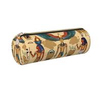 Astuccio in pelle, borsa rotonda per matite, organizer per penne con geroglifici egizi antichi, astuccio portatile con cerniera, grazioso accessorio scolastico per ragazze e ragazzi, per lo studio