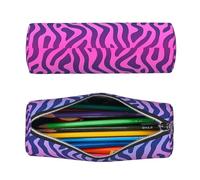 Astuccio in pelle, borsa rotonda per matite, organizer per penne in pelle di zebra neon, astuccio portatile con cerniera, grazioso accessorio scolastico per ragazze e ragazzi, per lo studio e l'uff