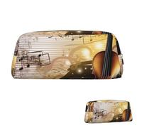 Astuccio in pelle carino con cerniera astuccio per penne estetiche borsa per penne pianoforte violino note musicali borsa per trucco per uomo donna, Oro, Taglia unica