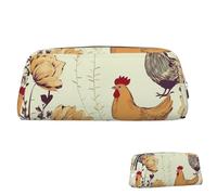 Astuccio in pelle carino con cerniera astuccio per penne estetico borsa per penne con galline volanti farfalle tra fiori borsa per trucco per uomini e donne, Argento, Taglia unica