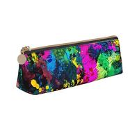 Astuccio in pelle colorata con pittura astratta sottile portapenne con cerniera metallica formato tascabile per studenti ufficio università scuola media portapenne, bianco, Taglia unica, Set di zaini