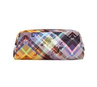 Astuccio in pelle colorata con stampa a reticolo twill elegante e pratico per studenti, perfetto per l'ufficio e la scuola, Oro, Taglia unica, Astuccio per trucchi