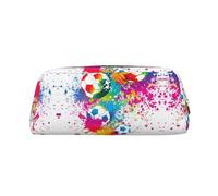 Astuccio in pelle colorata con stampa a tema calcio, elegante e pratico, per studenti, perfetto per l'ufficio e la scuola, Oro, Taglia unica, Astuccio per trucchi