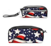 Astuccio in pelle con bandiera americana, stelle e strisce, grande capacità, con cerniera, piccola borsa per il trucco portatile, organizer per forniture per ufficio per donne e uomini