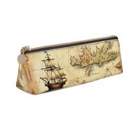 Astuccio in pelle con cerniera, elegante portapenne estetico, per donne e uomini, astuccio in pelle con piume di pavone e design dorato, per lavoro, ufficio, viaggi, astuccio per cancelleria, Mappa