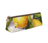 Astuccio in pelle con cerniera elegante portapenne estetico per donne e uomini astuccio in pelle fresia bella pianta fiore portapenne per lavoro ufficio viaggio astuccio cancelleria, Frutta Limone
