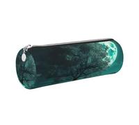 Astuccio in pelle con cerniera, portapenne estetico con albero di tè al chiaro di luna, astuccio per donne e uomini, realizzato a mano, multifunzionale, da viaggio, per cosmetici, da lavoro, ufficio
