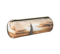 Astuccio in pelle con cerniera, portapenne estetico con barca a vela sul mare, astuccio per donne e uomini, realizzato a mano, multifunzionale, da viaggio, per cosmetici, per lavoro, ufficio, Oro