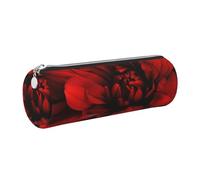 Astuccio in pelle con cerniera, portapenne estetico con fiore rosso di dalia su astuccio nero per donne e uomini, astuccio per matite fatto a mano, multifunzionale, da viaggio, per cosmetici, lavoro