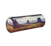 Astuccio in pelle con cerniera, portapenne estetico con paesaggio della Monument Valley, per donne e uomini, astuccio multiuso da viaggio realizzato a mano, astuccio per cosmetici da viaggio per