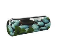 Astuccio in pelle con cerniera, portapenne estetico, motivo fiori zen, per donne e uomini, realizzato a mano, multifunzionale, da viaggio, per cosmetici, lavoro, ufficio, Argento, Taglia unica