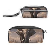 Astuccio in pelle con elefante, grande capacità, con cerniera, portatile, piccola borsa per il trucco, organizer per forniture per ufficio, per donne e uomini