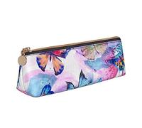Astuccio in pelle con farfalla colorata, design sottile, con cerniera metallica, formato tascabile, per studenti, ufficio, università, scuola media, bianco, Taglia unica, Set di zaini per la scuola
