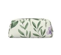 Astuccio in pelle con foglie e rami di salvia con fiori verdi, grande capacità, astuccio per penne con cerniera, borsa per trucchi per donne e uomini, borsa da toilette da viaggio impermeabile borsa