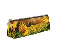 Astuccio in pelle con girasoli sotto le nuvole, design sottile, con cerniera metallica, tascabile, per studenti, ufficio, università, scuola media, bianco, Taglia unica, Set di zaini per la scuola