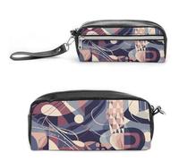Astuccio in pelle con linee geometriche astratte, grande capacità, con cerniera, piccola borsa per il trucco portatile, organizer per forniture per ufficio, per donne e uomini