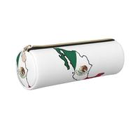 Astuccio in pelle con mappa della bandiera del Messico in pelle ecologica a grana incrociata, cerniera liscia, porta cilindro di grande capacità, Oro, Taglia unica, Porta carte