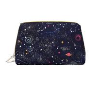 Astuccio in pelle con mappa della costellazione delle stelle e cerniera, astuccio per penne, cancelleria, rossetto, trousse da toilette, bianco, Taglia unica