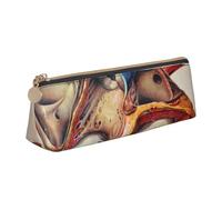 Astuccio in pelle con motivo anatomico umano, design sottile, con cerniera metallica, formato tascabile, per studenti, ufficio, università, scuola media, bianco, Taglia unica, Set di zaini per la