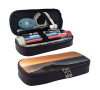 Astuccio in pelle con motivo "Last Sun Rays of Over The Sea Waves", astuccio portapenne per cancelleria