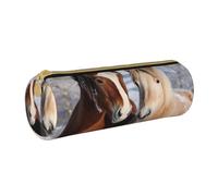 Astuccio in pelle con motivo panda che balla sulle note musicali, astuccio per matite portatile, organizer per cancelleria, astuccio per trucchi con chiusura a cerniera, Due cavalli in piedi nella