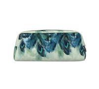 Astuccio in pelle con stampa con piume di pavone, elegante e pratico, per studenti, perfetto per ufficio e scuola, Oro, Taglia unica, Astuccio per trucchi