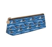 Astuccio in pelle con stampa delfini nel mare, carino astuccio con cerniera, astuccio per cancelleria per ragazzi e ragazze, regalo per il rientro a scuola, bianco, Taglia unica, Astuccio per trucchi