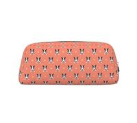 Astuccio in pelle con stampa di cane toro in stile cartone animato, elegante e pratico, per studenti, perfetto per ufficio e scuola, Argento, Taglia unica, Astuccio per trucchi