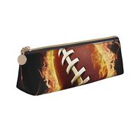 Astuccio in pelle con stampa di football americano fiammeggiante astuccio portapenne triangolo astuccio portatile con cerniera per ufficio, bianco, Taglia unica