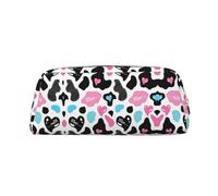 Astuccio in pelle con stampa di pelle di mucca con cuori Moo Love, astuccio elegante e pratico per studenti, perfetto per l'ufficio e la scuola, Oro, Taglia unica, Astuccio per trucchi