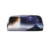 Astuccio in pelle con stampa di pianeti, per studenti, con cerniera, per penne, matite, pennarelli, Argento, Taglia unica, Astuccio per trucchi