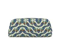 Astuccio in pelle con stampa di piume di pavone, elegante e pratico, per studenti, perfetto per ufficio e scuola, Argento, Taglia unica, Astuccio per trucchi