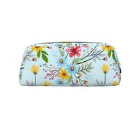 Astuccio in pelle con stampa floreale disegnato a mano, borsa per il trucco portatile, da viaggio, con cerniera, piccola borsa portaoggetti per donne e ragazze, Argento, Taglia unica, Beauty case