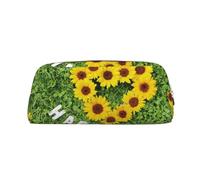Astuccio in pelle con stampa girasole a forma di cuore, borsa per il trucco portatile da viaggio borsa da toilette con cerniera piccola borsa portaoggetti per donne ragazze, Oro, Taglia unica, Beauty