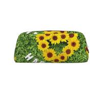 Astuccio in pelle con stampa girasole a forma di cuore, borsa per il trucco portatile da viaggio borsa da toilette con cerniera piccola borsa portaoggetti per donne ragazze, Argento, Taglia unica,