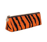 Astuccio in pelle con stampa leopardata arancione tigre astuccio portapenne triangolo astuccio portatile con cerniera per ufficio, bianco, Taglia unica