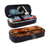 Astuccio in pelle di alta qualità con giraffa sotto l'albero in Africa, elegante astuccio in pelle marrone con chiusura a cerniera, multiuso per scuola, ufficio, viaggi e cosmetici, Nero , Taglia