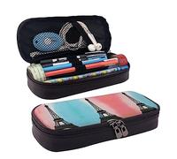 Astuccio in pelle di grande capacità, astuccio per matite, carino cartone animato, borsa per trucchi a tema scienza, per donne e uomini, Torre Eiffel, Taglia unica