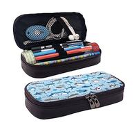 Astuccio in pelle di grande capacità, astuccio per matite, carino cartone animato, borsa per trucchi a tema scienza, per donne e uomini, Squalo cartone animato, Taglia unica