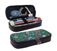 Astuccio in pelle di grande capacità, astuccio per matite, carino cartone animato, borsa per trucchi a tema scienza, per donne e uomini, Tema della scienza dei cartoni animati., Taglia unica