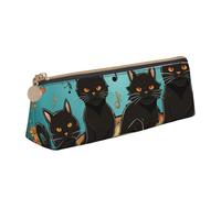 Astuccio in pelle, elegante astuccio sottile con cerniera, gatti sdraiati sul pianoforte, trousse per trucchi per lavoro e ufficio