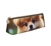 Astuccio in pelle per donne e uomini, astuccio con cerniera, astuccio portatile carino per penne a forma di cane, piccola borsa per il trucco, portamonete per lavoro e ufficio