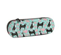 Astuccio in pelle per riporre articoli di cancelleria, design floreale con cane di montagna svizzero Appenzeller Sennehund